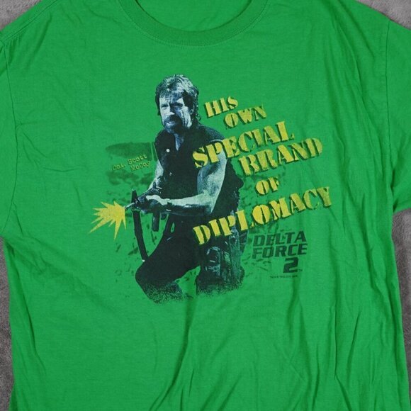 Delta Force 2 Scott McCoy Chuck Norris Graphic Shirt Green Movie Size Medium - Picture 2 of 5